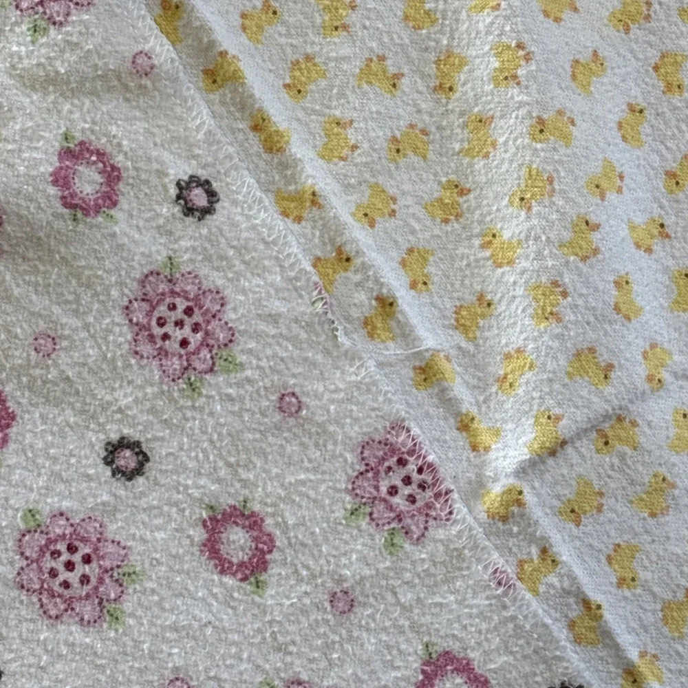 Vintage Baby Receiving Blankets Nursery Decor Pink Flowers,Yellow Ducks Lot of 2